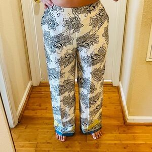 ZARA Cream and Black Paisley-Print Wide Leg Pants